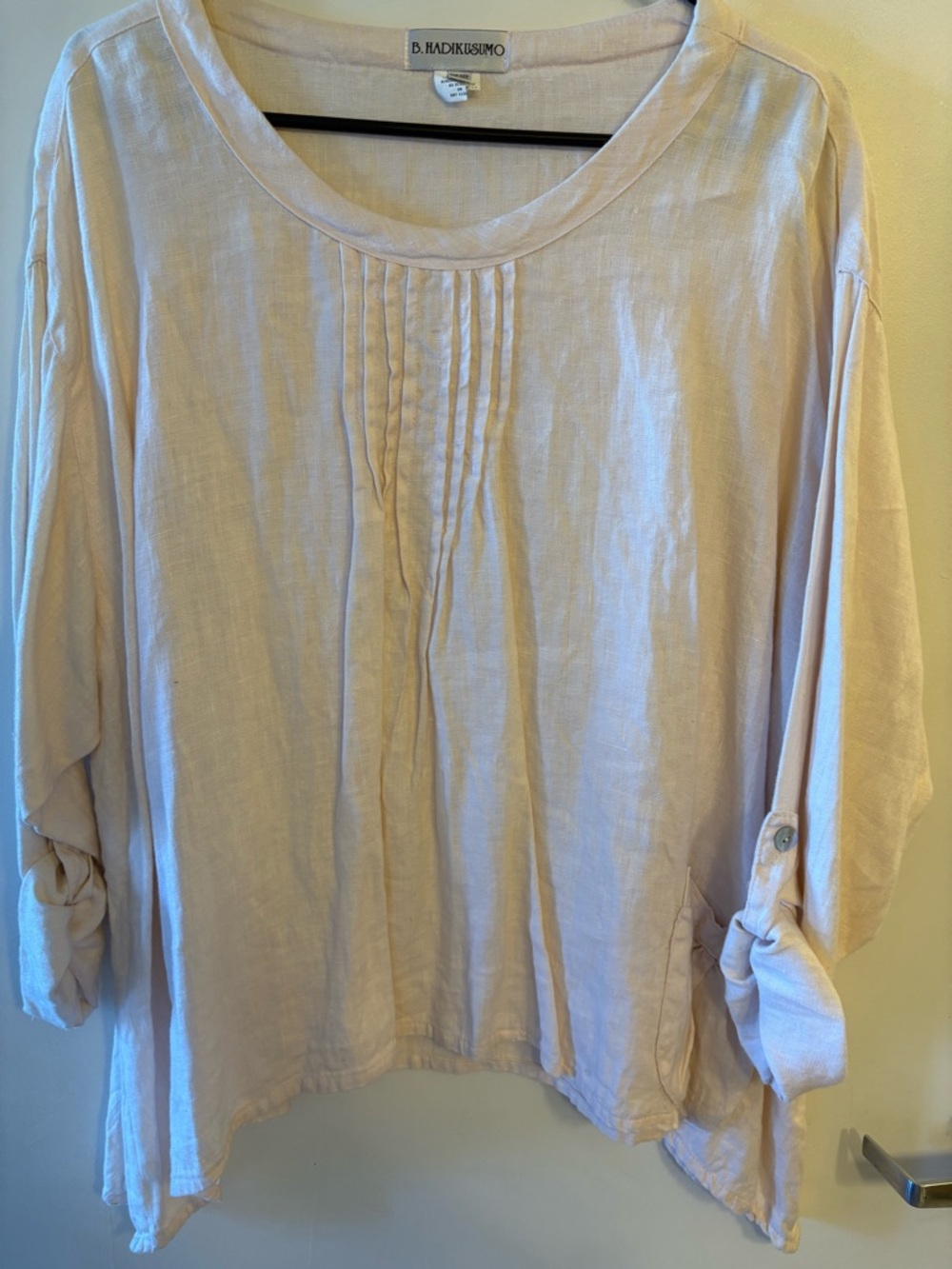 B. Hadikusumo Women's Light Pink Linen Pintuck Blouse